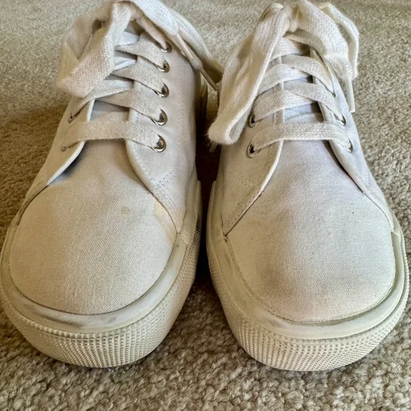 No Boundaries White Canvass Lace UP Chunky Platform Mule 90"s y2k Shoe sz 7 M - Picture 5 of 8